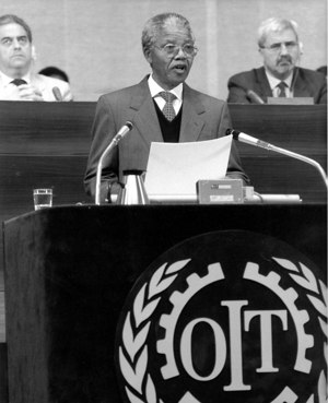 Nelson Mandela at the 77th International Labor Conference, Geneva, 8th June 1990. Source: ILO image database.