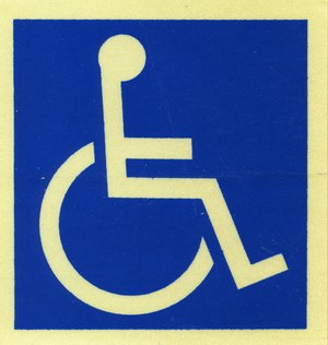 Symbol for a person in a wheelchair. Schweizerisches Sozialarchiv, Zurich, Sozarch_F_Oc-0002-016.