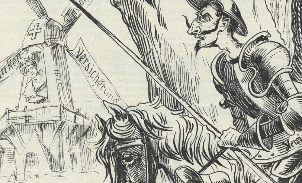 Don Quixote against Social Insurance, Nebelspalter, 13 January 1900. Use authorized by Nebelspalter Editions, Horn.