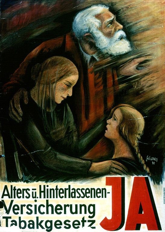 Poster by Carl Scherrer for the vote on Old Age and Survivors’ Insurance (OASI) of 6 December 1931. Source: Swiss Social Archives, Zurich.