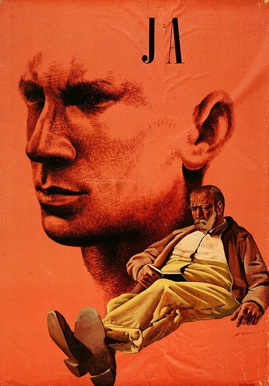 Poster by Hans Erni for the Old Age and Survivors’ Insurance (OASI) vote of 6 July 1947, reference: Unia trade union.