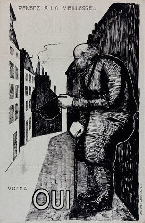 Poster "Pensez à la vieillesse... votez oui", 1925. Source: Museum für Gestaltung Zürich. Archive Zurich University of the Arts.