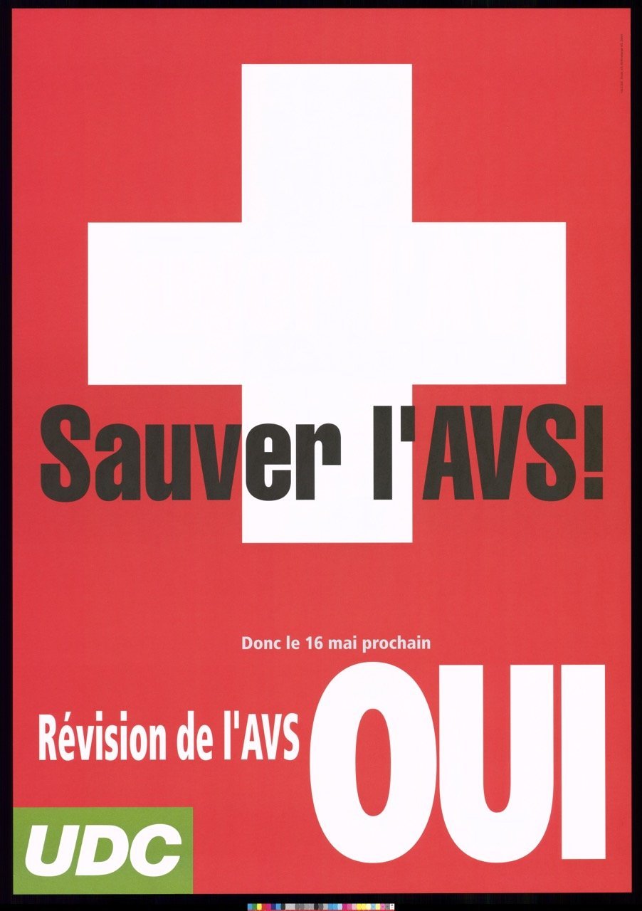 Poster by the GOAL advertising agency for the Swiss People’s Party (SVP) for the vote of 16.05.2004 on the 11th OASI revision, Swiss Social Archives, reference: F 5123-Pe-122.